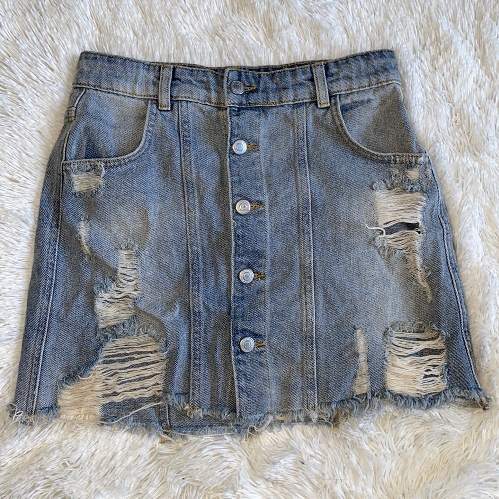 Free People Button-Up Denim Mini Skirt - Picture 1 of 7